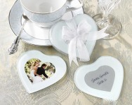 Wedding Glass Coaster -White Love Heart Photo Frame - personal bomboniere